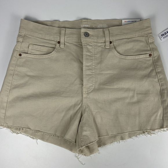 Old Navy Tan Shorts Women’s 14 Sky Hi A Line Button Fly‎ 3” Cut Off Higher Rise - Picture 2 of 12
